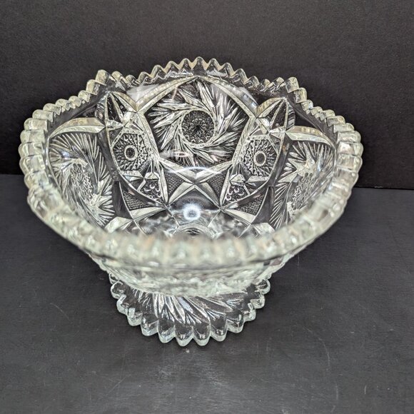 Vintage Cut Glass Pedastal Bowl or Compote Sawtooth Edge Pinwheel Design - Picture 3 of 7